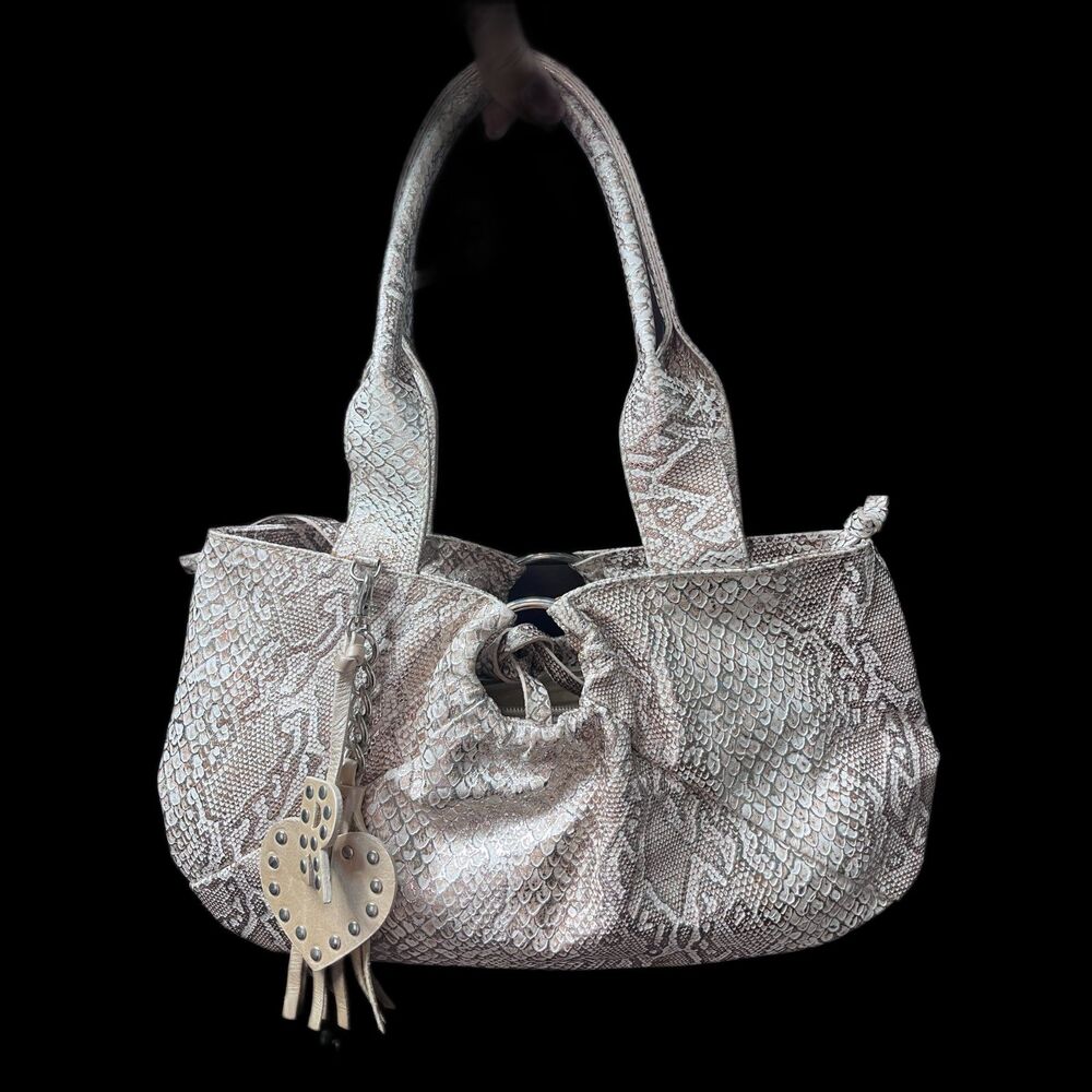 Roberta Gandolfi Leather Snake Python Gold Embossed Italian Handbag